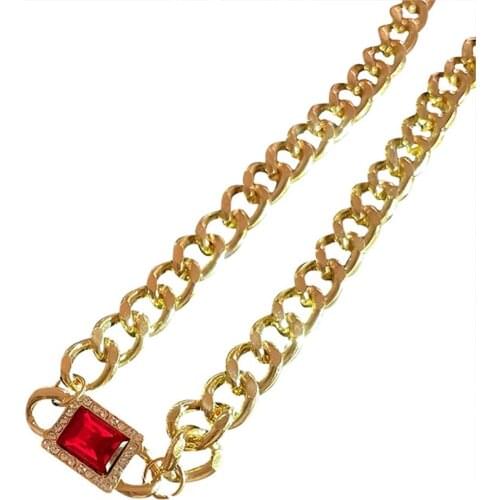 Women Necklace Vintage Necklace Gold Color Necklace Blue Red Cubic Zirconia Trendy Fashion Give Friends Surprise Holiday Gifts