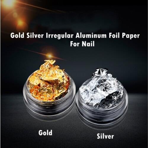Gold Silver Irregular Aluminum Foil Paper Nail Art Sticker 3D Glitter DIY Manicure UV Gel Polish Nail Decoration Tools