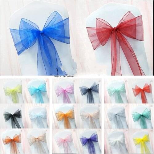100pcs Organza Banquet Decor Sheer Organza Fabric 18cm x 275cm Chair Sashes Chair Bows Wedding Party Event Xmas DIY Decoration