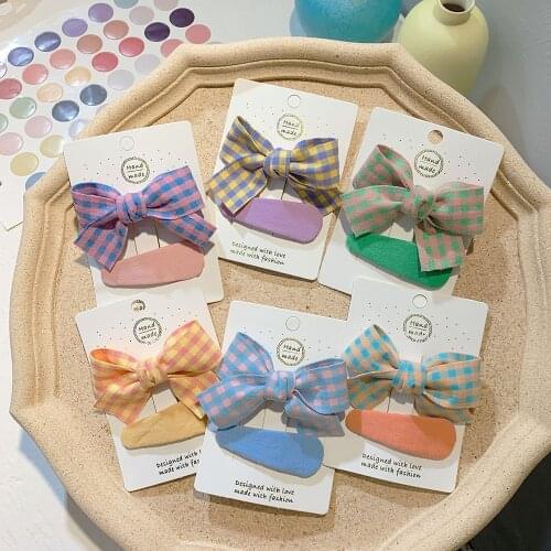2 Pcs/set Cotton Plaid printing Bowknot Hair Clips For Cute Girls Barrettes Safty Hairpins Headwear Kids Hair Accessories