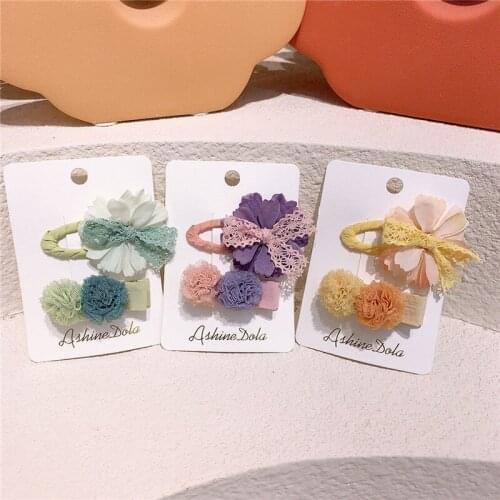 2 Pcs New Korea Kids Hair Accessories Cute Childrens Lace Ball Hairpin Fashion Sweet Girl Baby Colorful Bow Flower BB Clip