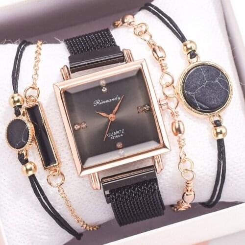 2020New Square Luxury Fashion Watch Alloy Magnet Mesh Quartz Wristwatches Wild Ladies Watch Set Women Clock Zegarek Damski часы