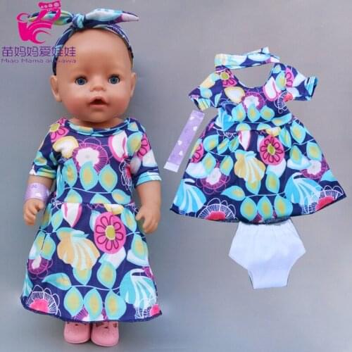 43cm 40cm Baby Doll Summer Dress Handbands Wrist Underwear 18 Inch Girl Doll Dress Four In One Set