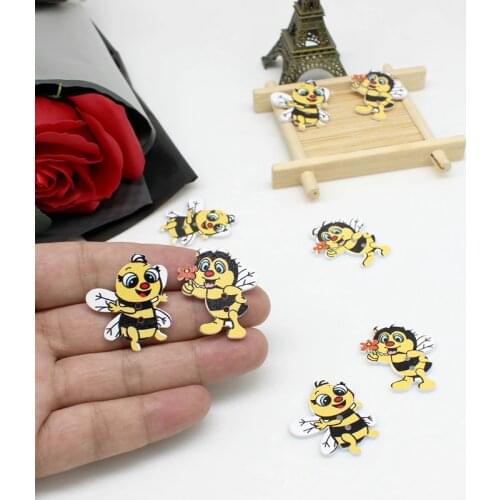 50pcs/lot Cartoon bee Buttons for craft Sewing Scrapbooking accessories Mixed 2 Holes Lovely Decorative Buttons Wooden