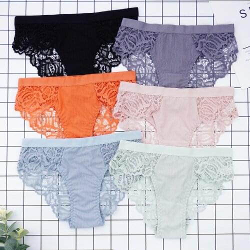 6pcs Lot Sexy Lingerie Femme Underwear Women Wholesale Solid Color Lace See Through Panties Sexy Clothes for Ladies Underpanties