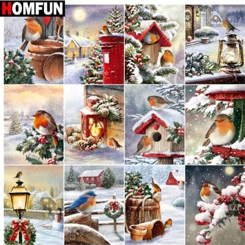 HOMFUN Square/Round Drill 5D DIY Diamond Painting "Christmas bird snow tree" Embroidery Cross Stitch Full Rhinestone Decor