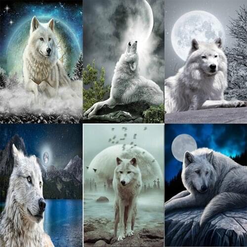LUOVIZEM DIY 5D Diamond Painting Wolf Moon Scenery Mosaic Embroidery Cross Stitch Animal Full Square/Round Drill Home Decor