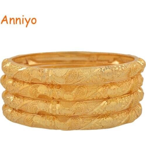 Anniyo 4PCS/LOT, CANNOT OPEN / Wholesale Bangle for Women Gold Color African Bracelet Jewelry Middle East Gifts #087006M