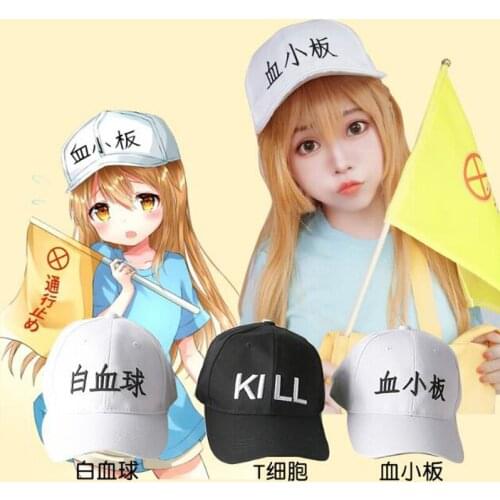 Anime Hataraku Saibou Cells at Work Baseball Cap Visor Sun Embroidery Hat Snapback Cosplay Props Halloween White black hat