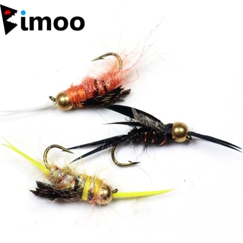 Bimoo 12PCS #12 Mix Color Brass Head Stonefly Nymph Trout Fishing Flies Black Orange Yellow