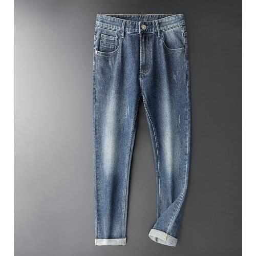 BROWON 2020 Autumn New Men Jeans Fashion Solid Color Zip Mens Loose Jeans Mid Straight Casual Full Length Jeans for Men Clothes