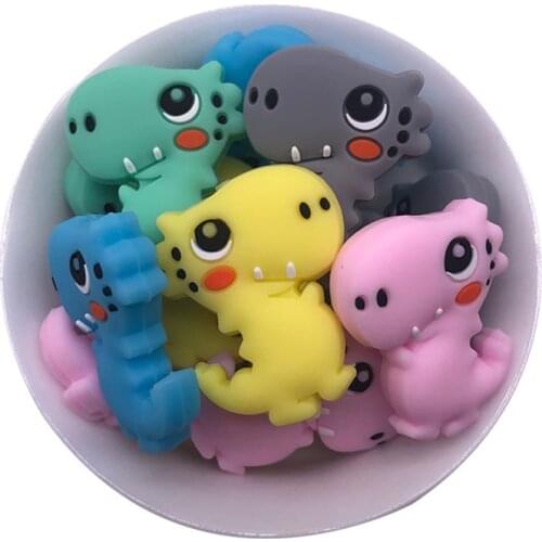 5pcs Silicone Teething Beads Dinosaur Cartoon Shape DIY Pacifier Chains Food Grade Animal Silicone Beads Baby Teether