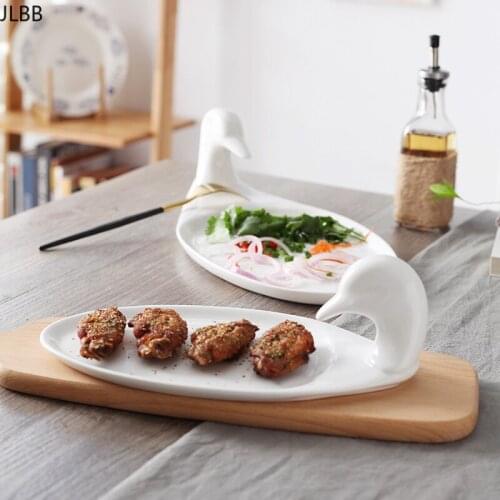 Duck shape porcelain white dinner plate serving platter tableware for home and hotel