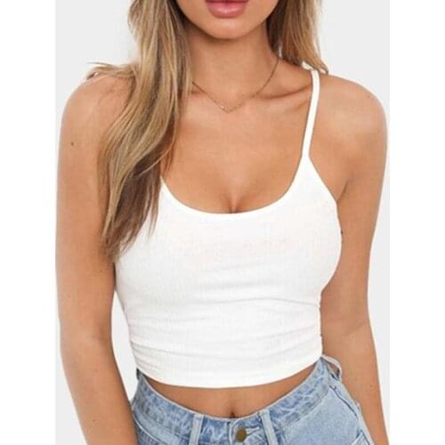 Summer Crop Top Sexy Women Cami Tank Tight-Fitting Low-Neck Short Ladies Camisole Solid Color Wild Female Clothing