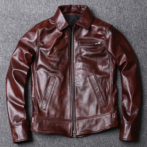 Mens Leather Jacket 100% Sheepskin Soft Thin Slim Fit Ginger yellow Men Leather Jacket Man Skin Coat Autumn Male Clothing M358