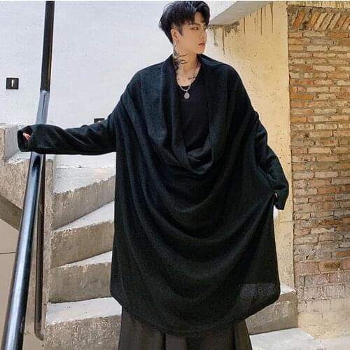 Irregularly pleated long sleeves shirt men shirt camisa masculina teenage fashion Mid-length shirts mens shirt black b466