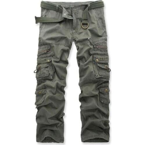 Mens Military Cargo Pants Multi-pockets Baggy Men Cotton Pants Casual Overalls Army Tactical Trousers no belts Plus Size