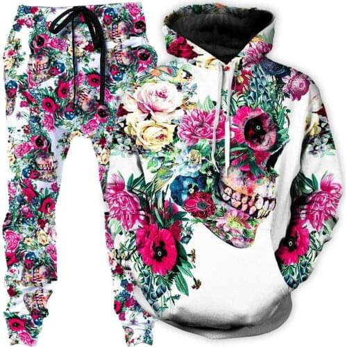 Newest skull suit Hoodies Fashion Men / Women Long Sleeve Outerwear skull 3d Print pants Novelty Sweatshirts and jogger pant