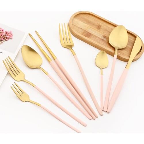 Pink Gold Cutlery Set Noble Kitchen Tableware Restaurant Upscale Western Tableware Dinner Knife Fork Coffee Spoons Teaspoon Gift