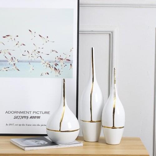 Nordic Ins Gold Plated Handicraft Sharp Ceramic Vase Model Living Room Bedroom Geometric Contrast Color Flower Pot