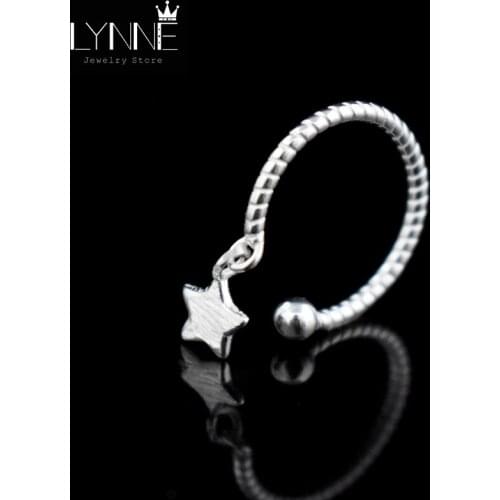Wholesale Fashion Star Pendant Design Silver Plated Rings Twist Charm Silver Color Open Resizable Ring Women Trendy Jewelry Gift