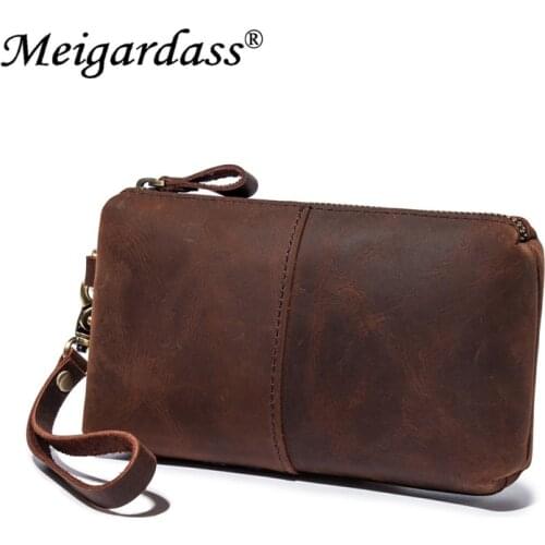 Genuine Leather Casual Men Clutch Bag Business Hand Bags For Men Long Wallet Mobile Phone Pouch men Party Purse and Handbags
