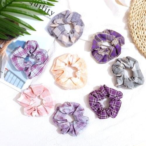 Retro Style Hair Ties Cotton Fabric Plaid Scrunchie Set Ponytail Holder Big Schrunchies Pack Hair Rope Accessories Women Girls