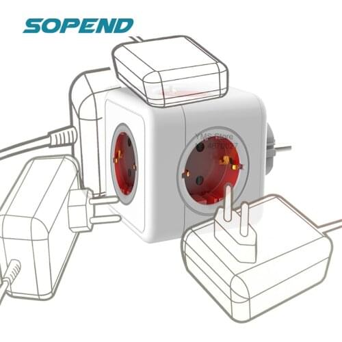 Sopend 5 In 1 Multiple Electric Power Strip Cube 5 Outlets 250V 16A 3680W EU Plug Powercube Wall Sockets Travel Adapter for Home