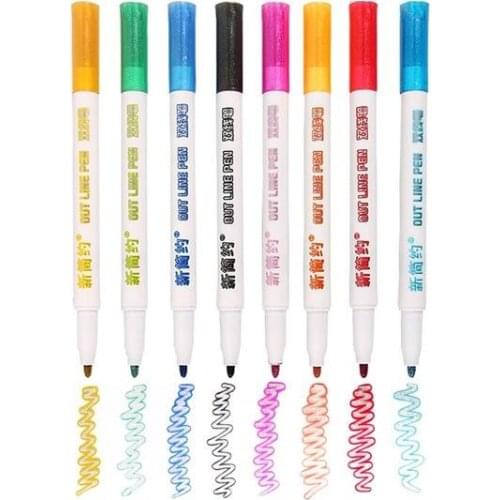 8 colors single optional double line pen metal color magic contour pen DIY photo album highlighter painting study highlighter