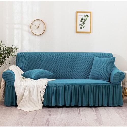 Super soft Turkish Solid Color Sofa Cover Elastic corner Sofa Cover for Living Room Double Thick Full Skirt Cover1/2/3/4-Seaters