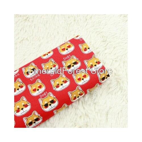High quality thick cotton animal expression Shiba Inu print fabric Manual DIY bag gold fabric Cotton 90cmx110cm