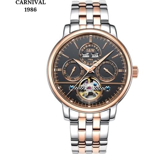 Top Brand Fashion Multi-function Design Luxury Tourbillon Men Watches Leather Strap Steel case Automatic Mechanical Watch 2019