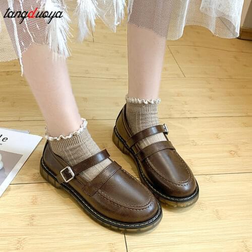 Japanese School Students Uniform Shoes Uwabaki JK Round Toe Buckle Trap Women Girls Lolita Cosplay shoes sweet lolita shoes