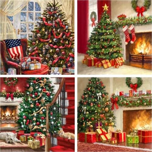 HUACAN 5D DIY Diamond Painting Christmas Tree Full Square Drill Diamond Embroidery Cross Stitch House Home Decor