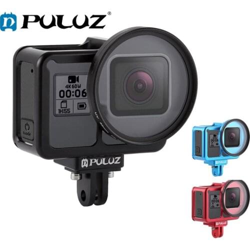 PULUZ Aluminum Alloy Protective Cage Case for GoPro Hero 7 Black/6/5 with Insurance Frame & 52mm UV Lens Perfect GPS Data Signal