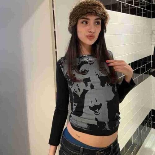 Women Long Sleeve T-shirt 2021 Fashion Printed Slim Fit Tee Tops Autumn Casual Punk Shirts Female