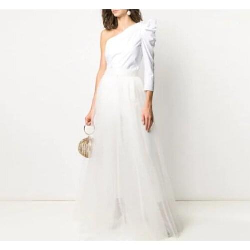 Modes White A-line Tulle Skirts Women Summer 2020 With Ribbon Bow Bridal Long Tulle Skirt Custom Made