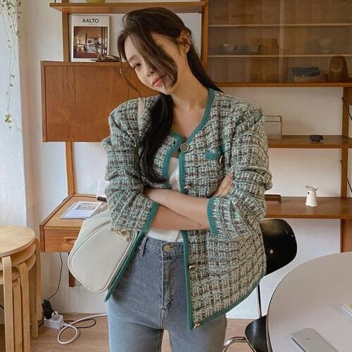 Autumn Winter New Small Fragrance Knit Coat Vintage Short Contrast Color Knitted Sweater Korean Fashion Cardigan Top Pull Femme