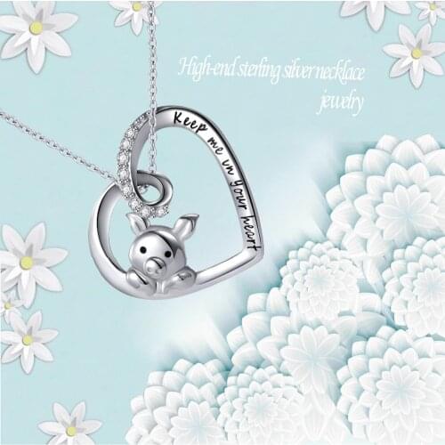 Female Transparent 925 Sterling Silver Pig Pendant Necklace Line Invisible Chain Necklace Women Rhinestone Choker Collier Femme