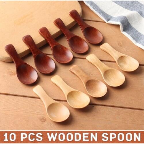 10pcs Mini Wooden Spoon Natural Wood Spoons Scoops Kitchen Honey Salt Sugar Teaspoon For Seasoning Jars Child Kid