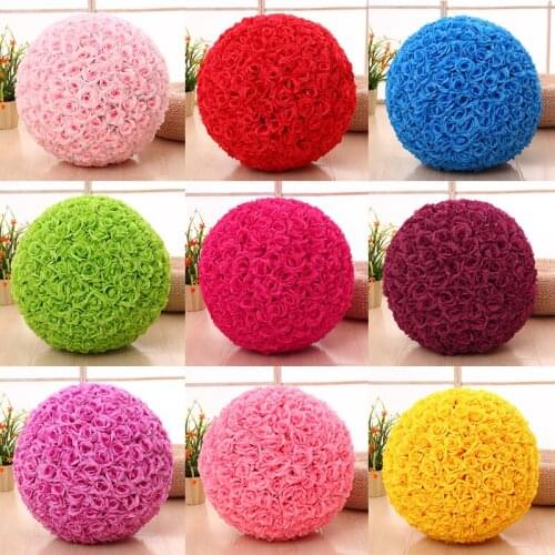 15 colors 25cm / 10 inch hang decorative flower ball DIY silk rose wedding kiss balls pomanders mint wedding decoration