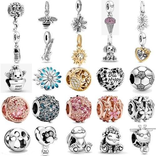 2020 Spring Series 925 Sterling Silver Flower Beads Pink Charms Fit Original Pandora Bracelets Women DIY Fashion Jewelry