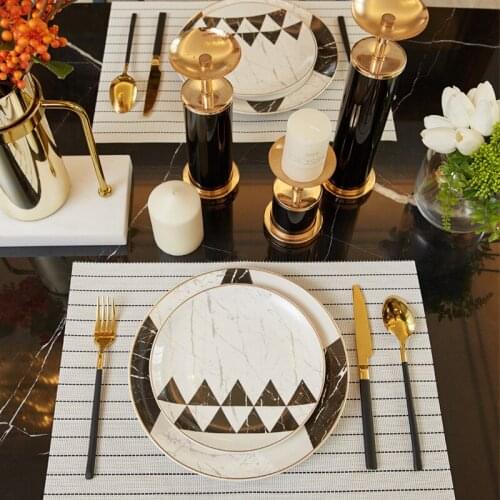 6pcs Set European Marble Tableware Model Room Creative Simple Style Western Food Steak Plate Table Ceramic Tableware