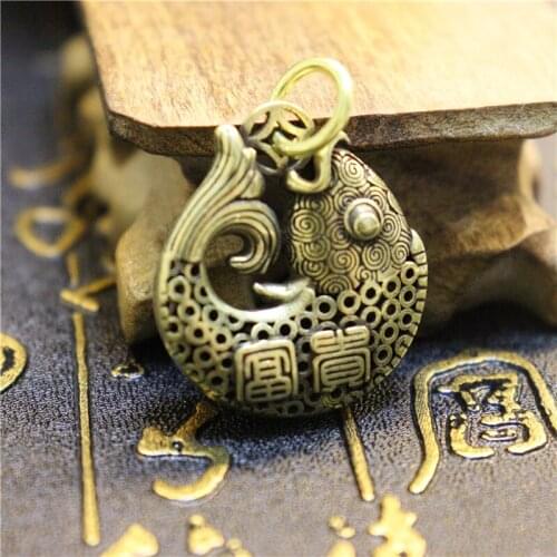 Antique Brass Blessing Fish Keychain Pendant Fashion Jewelry Lucky Pure Copper Car Key Chain Ring Hanging Men Women Chinese Gift