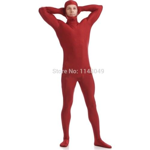 Dark Red Open Hood Spandex Zentai Suit Spandex Bodysuit