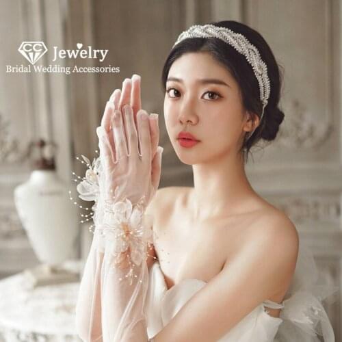CC Bridal Gloves Wedding Accessories for Women Engagement Jewelry Flower Shape Long Finger Gants Translucent Tulle Gorgeous QS96