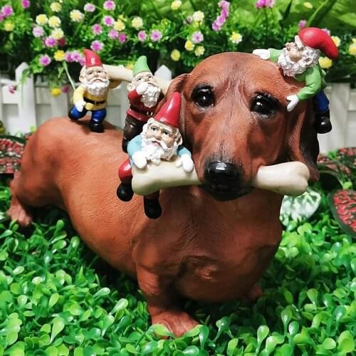 Dachshund Dog Eating Bones Dwarf Garden Decoration Gardening Statue garden decoration outdoor figuras decorativas