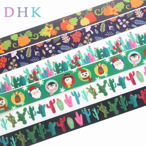 DHK 50yards fall cactus christmas printed grosgrain Ribbon Accessory hairbow headwear decoration Wholesale OEM S1041