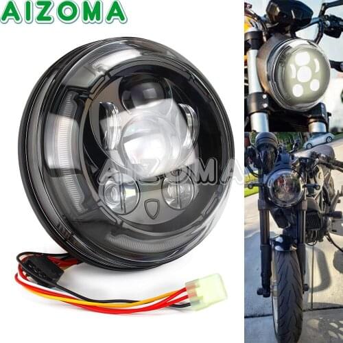 Black 12v LED Motorcycle Headlight Hi/Lo Beam Daytime Running Light Headlamp Assembly For Ducati Scrambler Café Racer 2016-2018