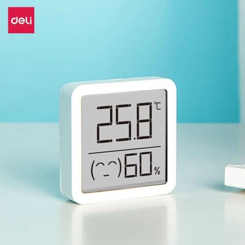 Deli Mini LCD Temperature Humidity Meter Hygrometer With Cute Emoticon Accurate Measurement Instrument Practical For Home School